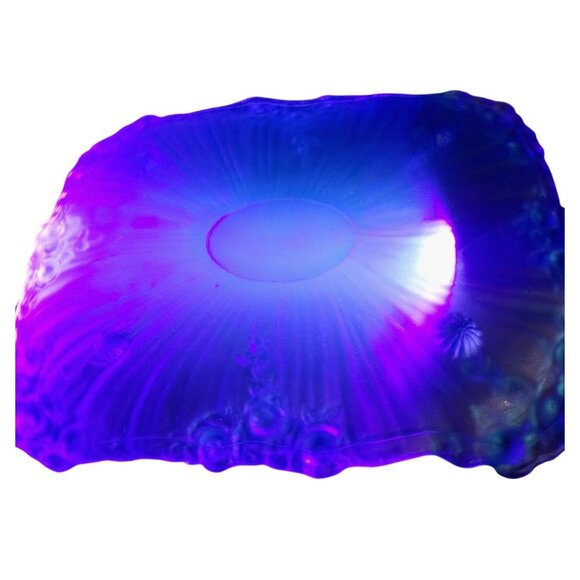 Vintage Tiffin Glass Co Blue UV Reactive Vanity Tray Raised Rose Edges Rare Find - Picture 3 of 10